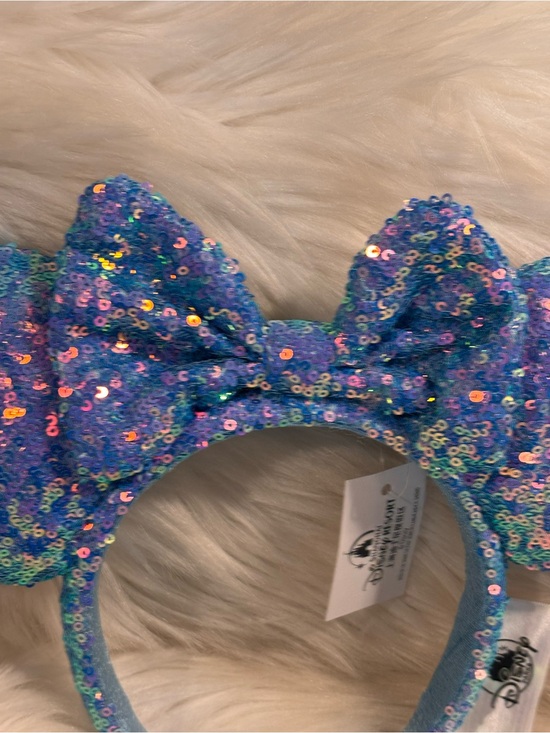 Shanghai Disney Parks Minnie Ears Sequin Bow Blue Iridescent Sparkly Headband main image 8